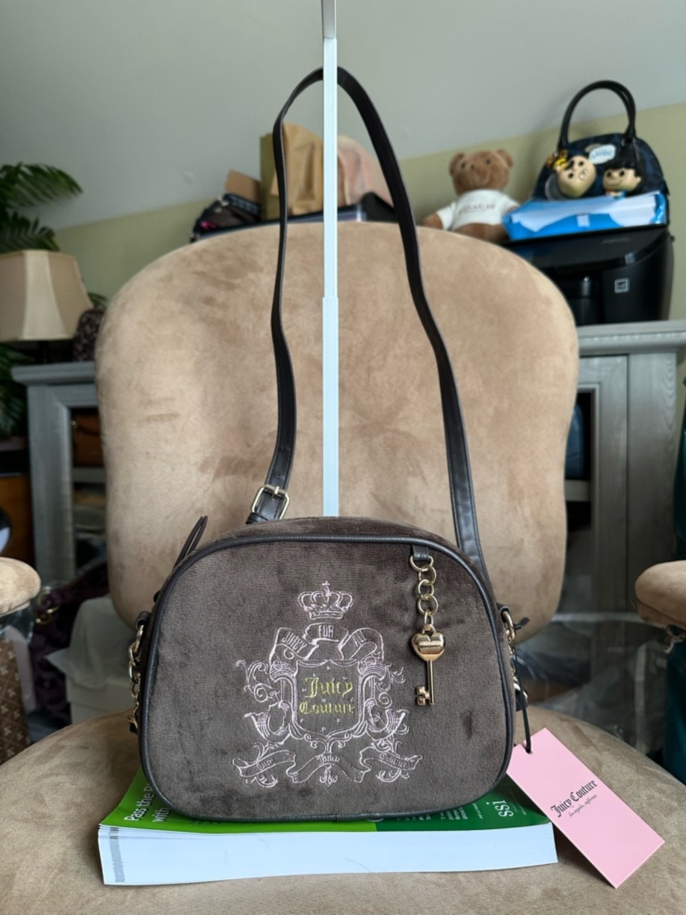 Juicy Couture For All Crossbody with Key Charm in Chocolate Brown New with Tag